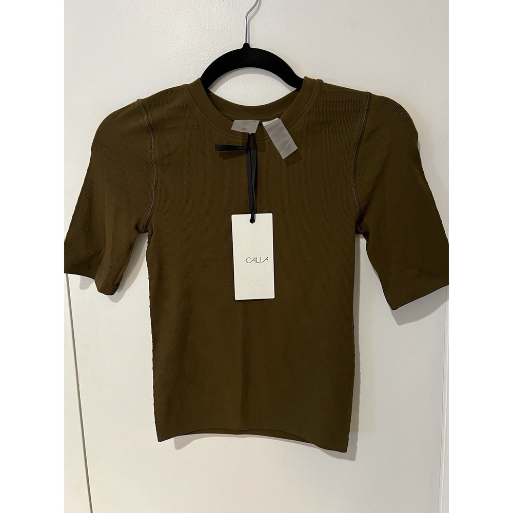 Calia Seamless Crop Tee Womens Size XS Dark Khaki Olive NWT